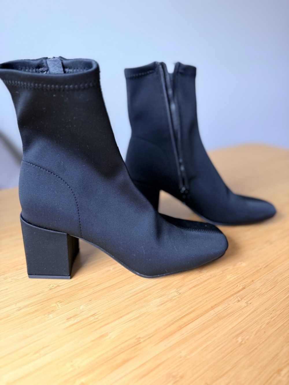 Stretch Black Sock Booties with Block Heel